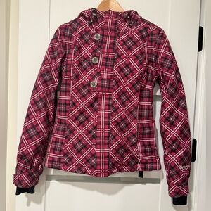 Betty Rides Pink Plaid Snowboarding Jacket - XS